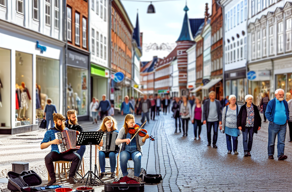 Gademusikanter skaber en hyggelig atmosfære på Hovedgaden