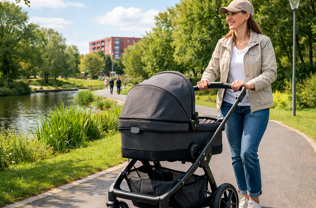 Gåture med barnevognen ad rødovres asfalterede parkstier